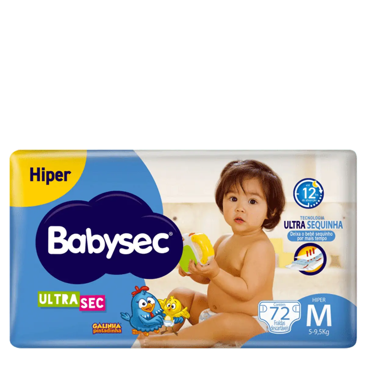 Fralda Descartável Babysec Ultra Hiper M com 72 Unidades