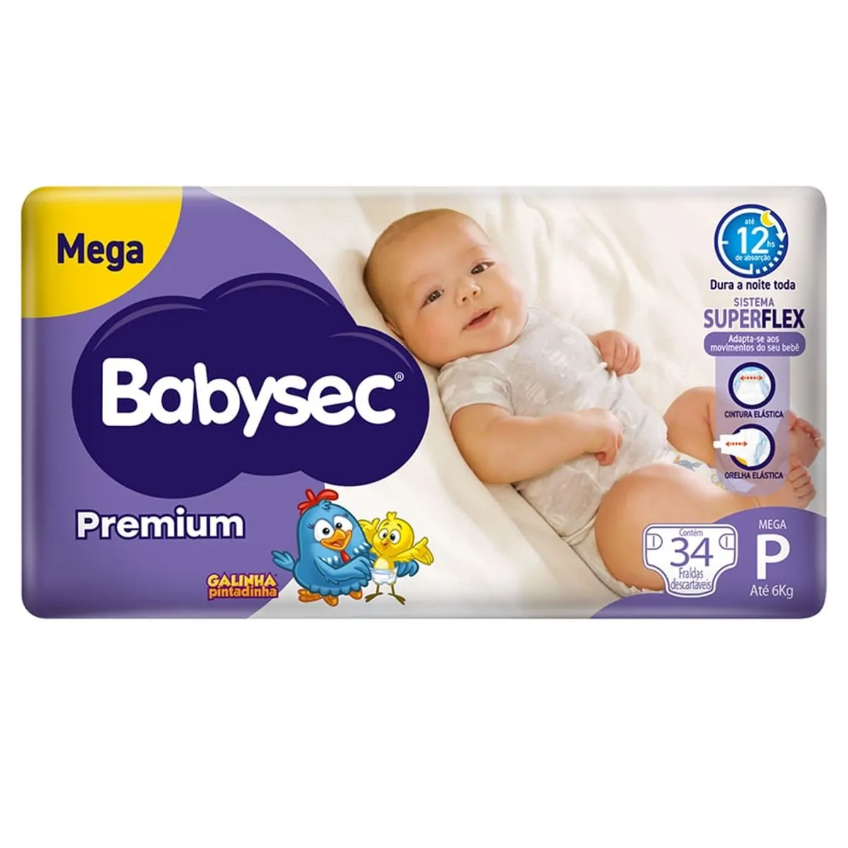 Fralda Babysec Galinha Pintadinha Premium P 34 Unidades