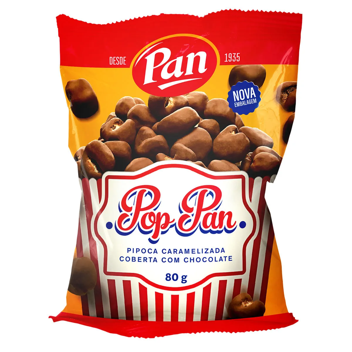 Pipoca Torrada Pronta Caramelizada com Cobertura de Chocolate Pan 80g