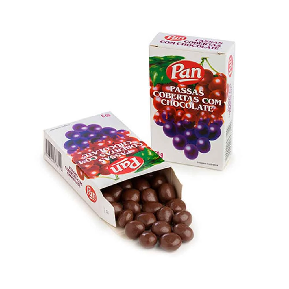 Confeito De Uva Passa Coberto Com Chocolate Pan Caixa 50g