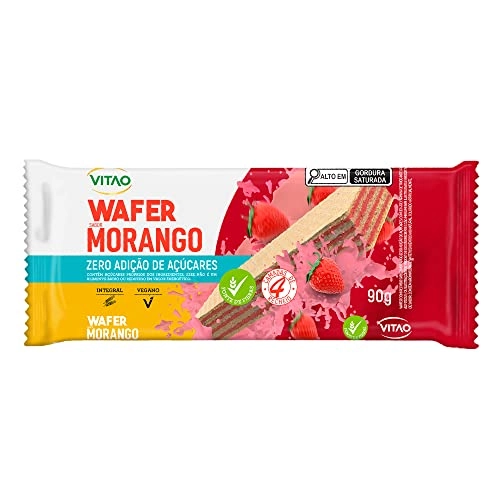 Biscoito Wafer Vegano Integral Recheio Morango Vitao Pacote 90g