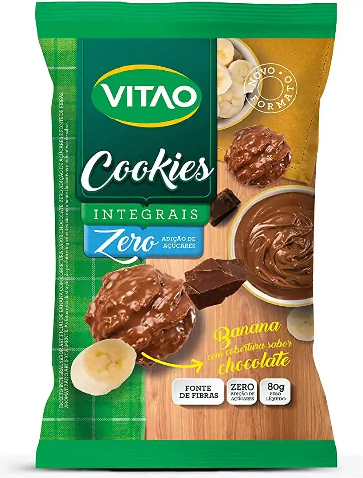 Biscoito Cookie Integral Banana Cobertura Chocolate Vitao Pacote 150g