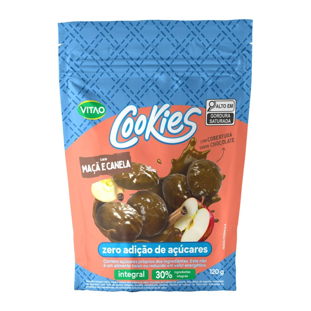 Biscoito Cookie Integral Maçã E Canela Cobertura Chocolate Vitao Pacote 150g