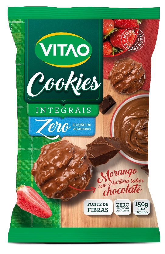 Biscoito Cookie Integral Morango Cobertura Chocolate Vitao Pacote 150g