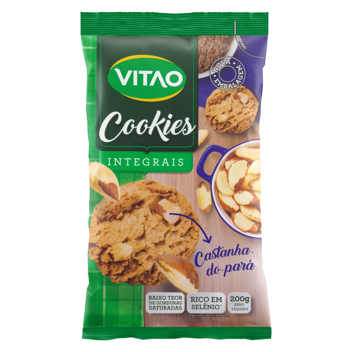 Biscoito Cookie Integral Castanha Do Pará Vitao Pacote 200g