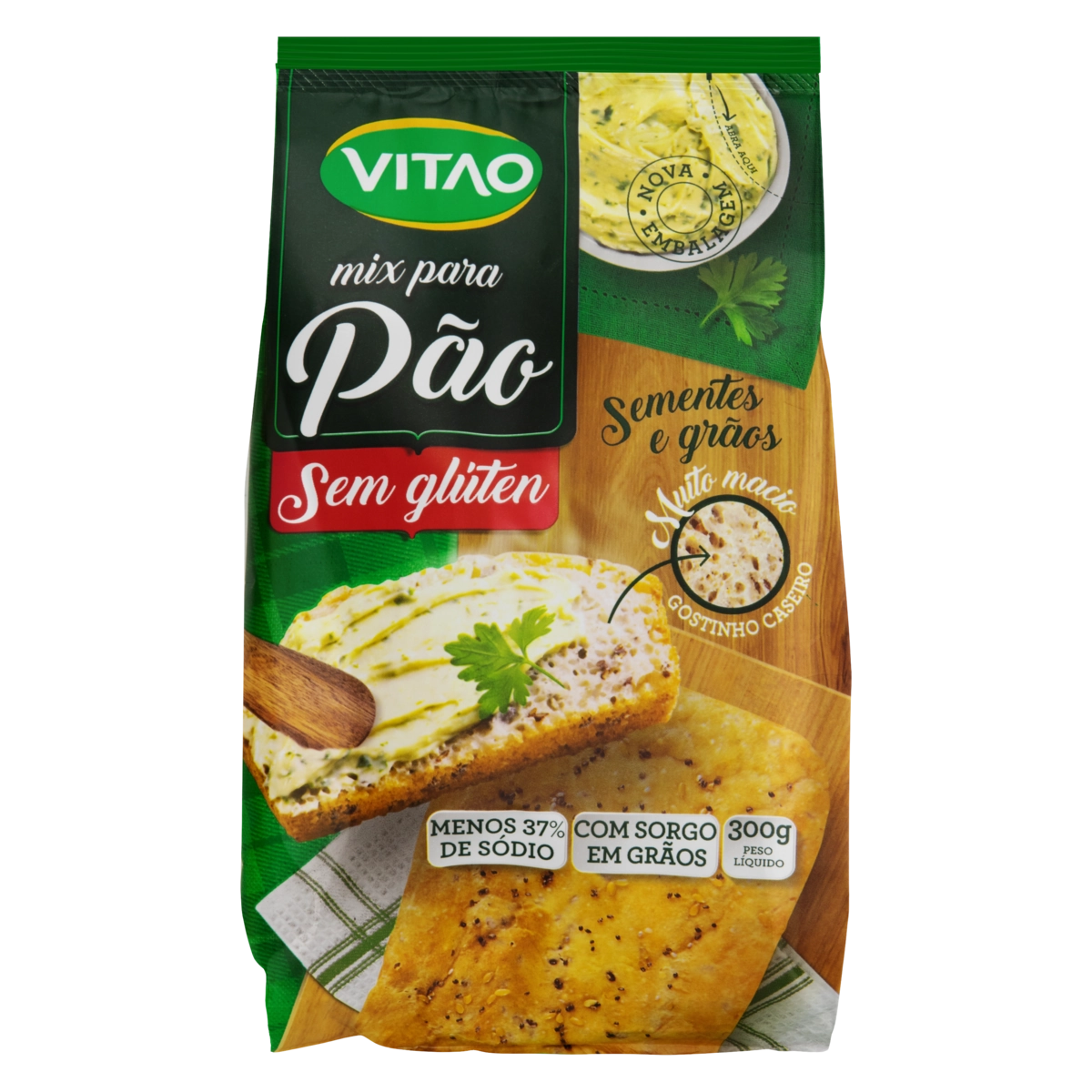 Mix Para Pão Sementes E Grãos Sem Glúten Vitao Pacote 300g