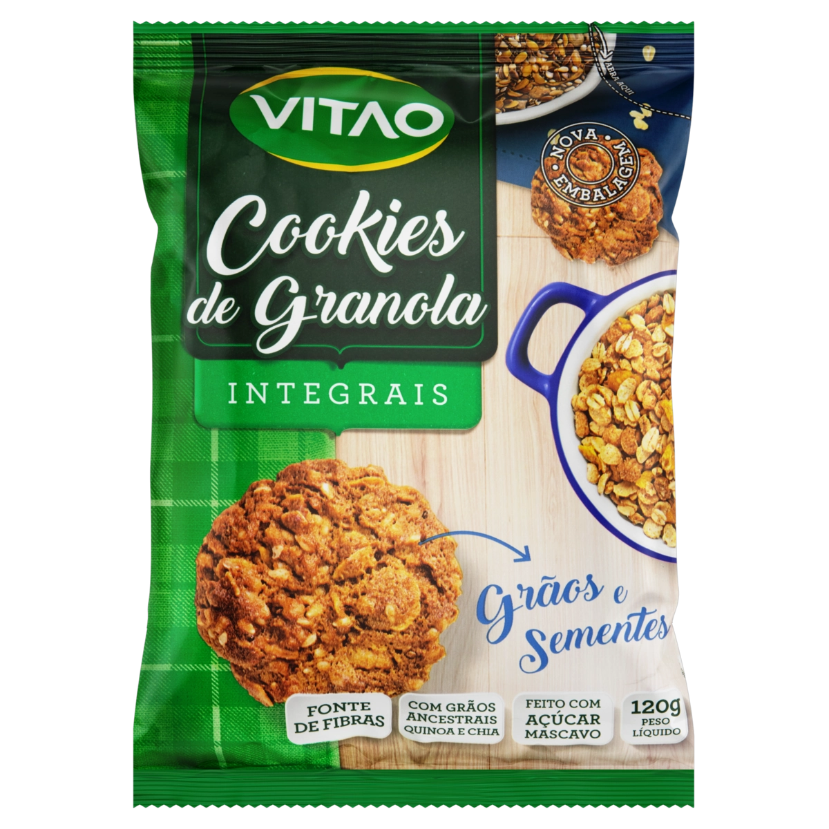 Biscoito Cookie Integral Grãos E Sementes Vitao Pacote 120g