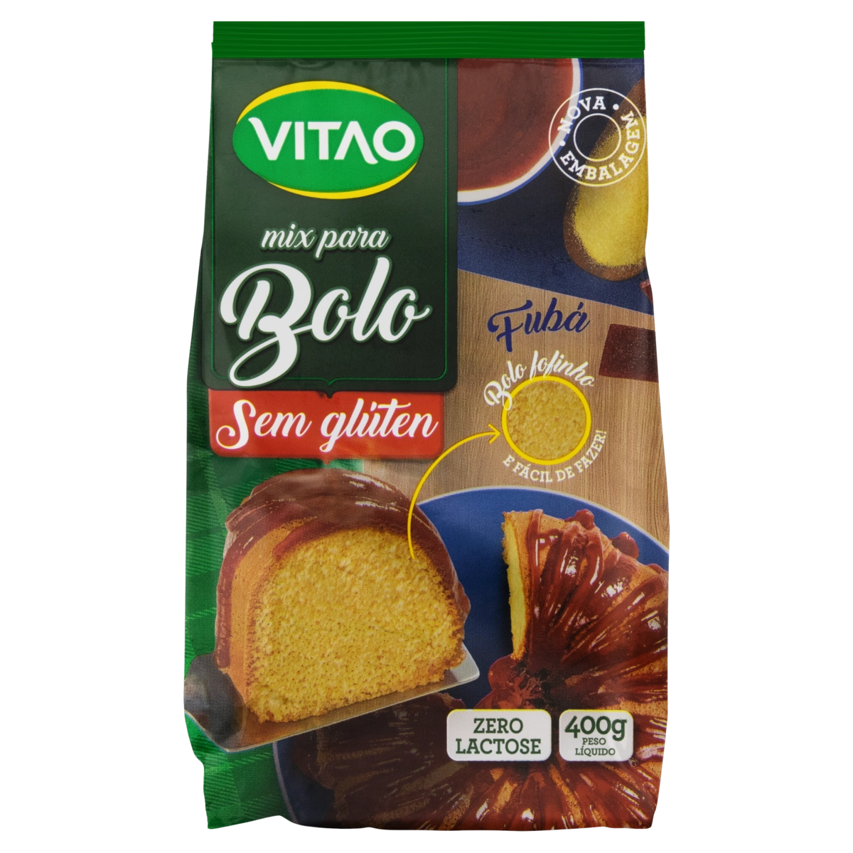 Mistura Para Bolo Fubá Sem Glúten Zero Lactose Vitao Pacote 400g