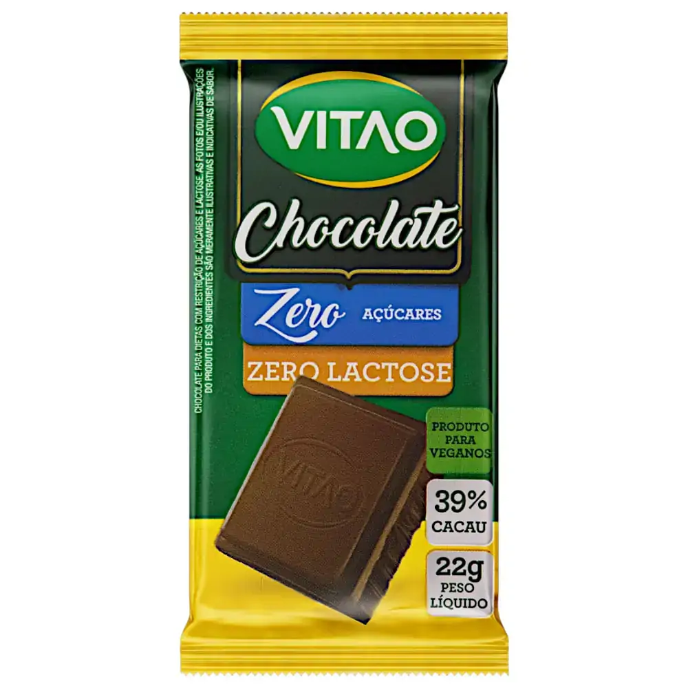 Chocolate 39 Cacau Zero Lactose Zero Açúcar Vitao Pacote 22g