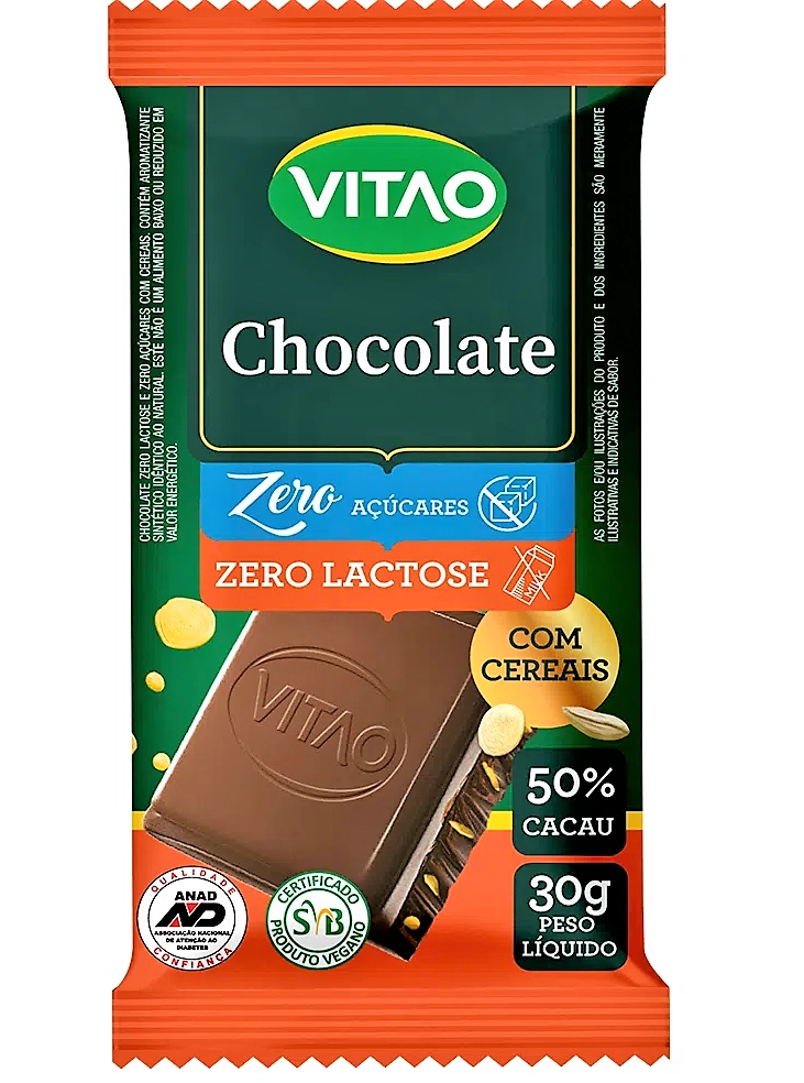 Chocolate Zero Lactose C/cereais 30g Vitao