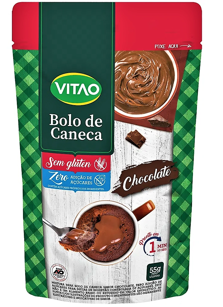 Mistura Para Bolo De Caneca Chocolate Sem Glúten Zero Lactose Vitao Pacote 55g