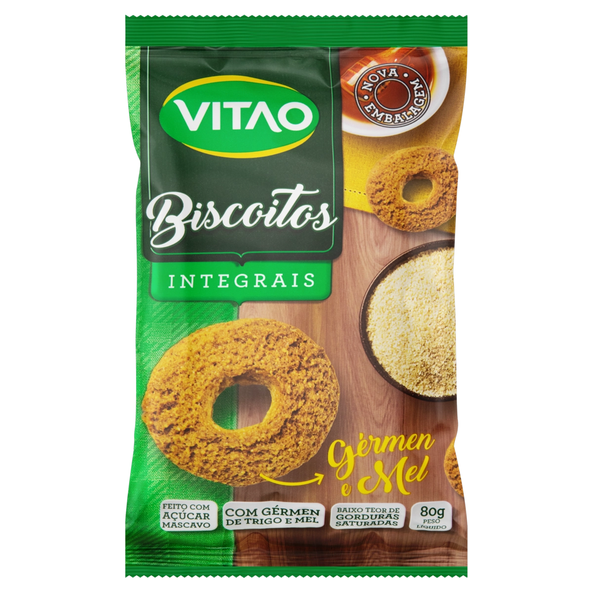 Biscoito Integral Gérmen E Mel Vitao Pacote 80g