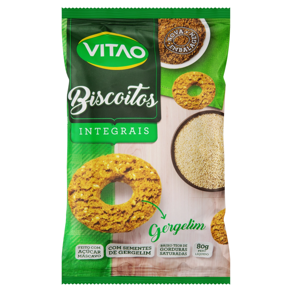 Biscoito Com Gergelim Integral Vitao Pacote 80g