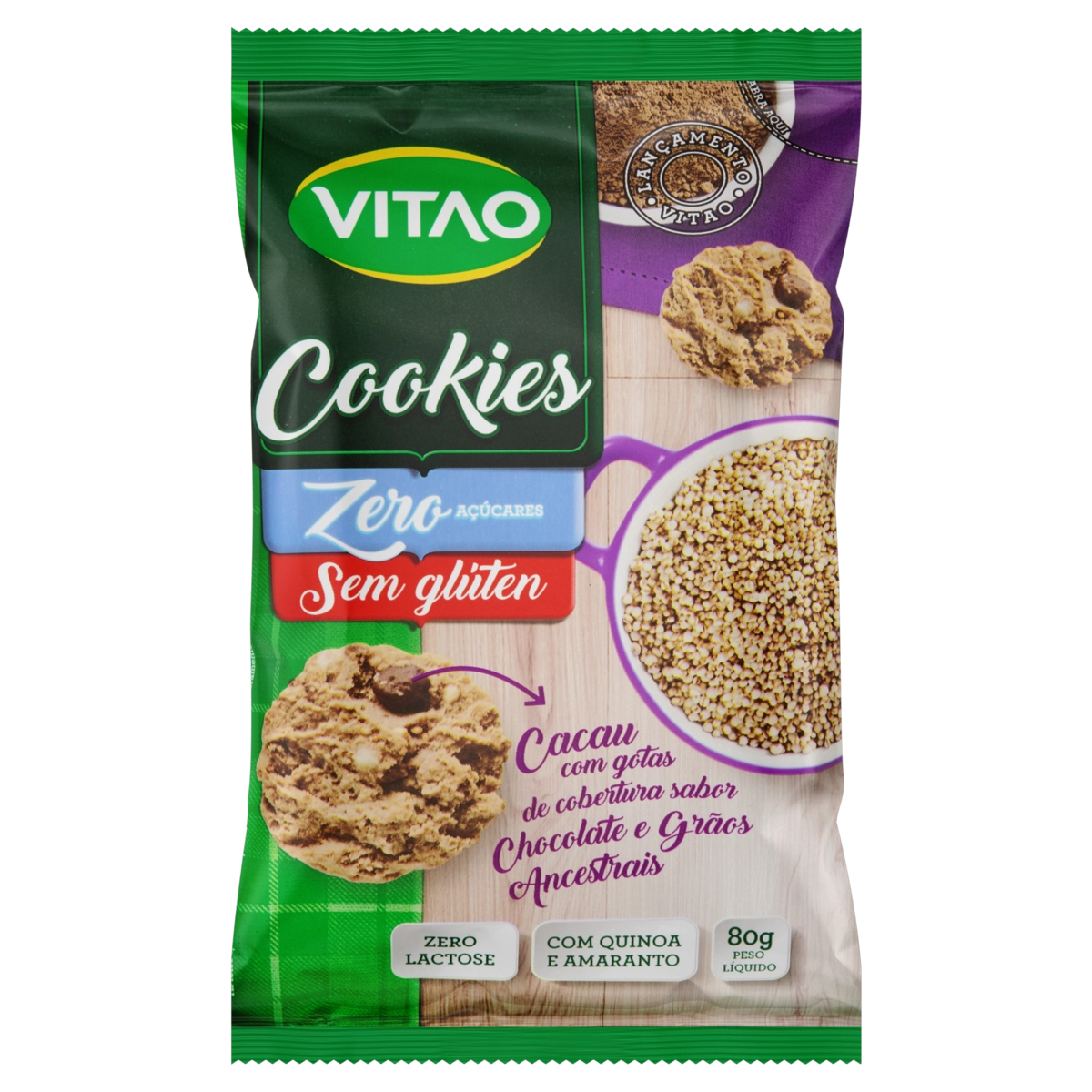 Biscoito Cookie Com Grãos Ancestrais Cacau Com Gotas De Chocolate Sem Glúten Zero Lactose Zero Açúca
