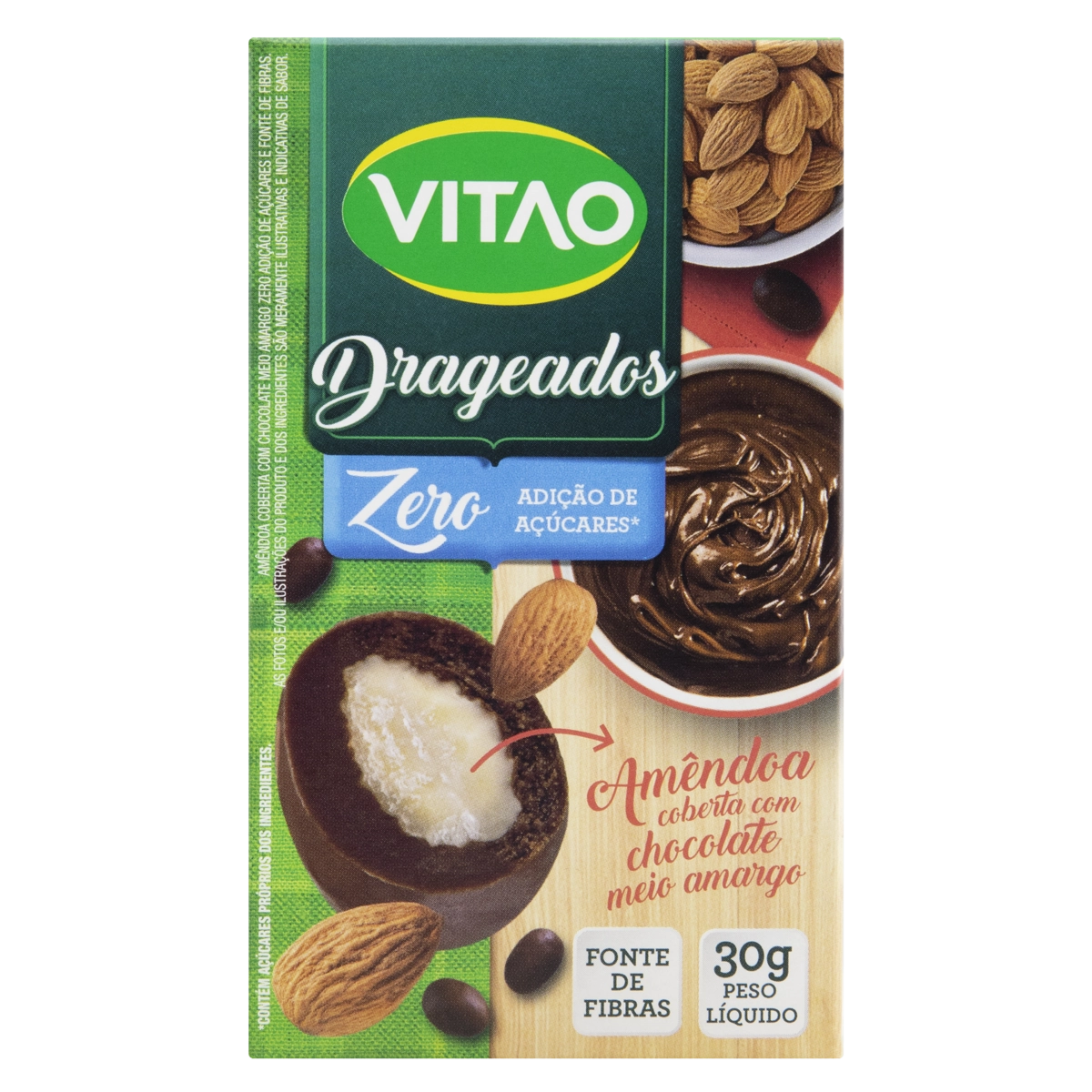Amêndoa Cobertura Chocolate Meio Amargo Vitao Drageados Caixa 30g