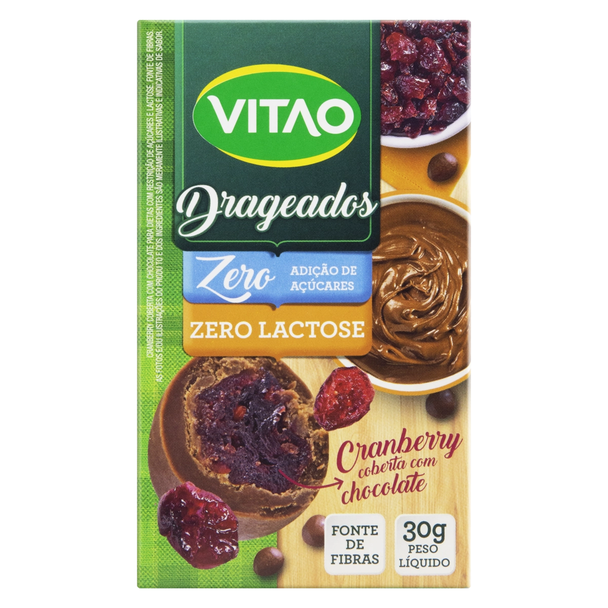 Cranberry Com Cobertura De Chocolate Zero Lactose Vitao Drageados Caixa 30g