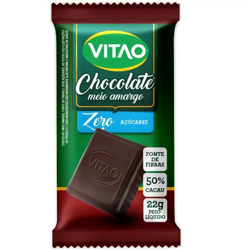 Chocolate Meio Amargo 55 Cacau Zero Açúcar Vitao Pacote 22g