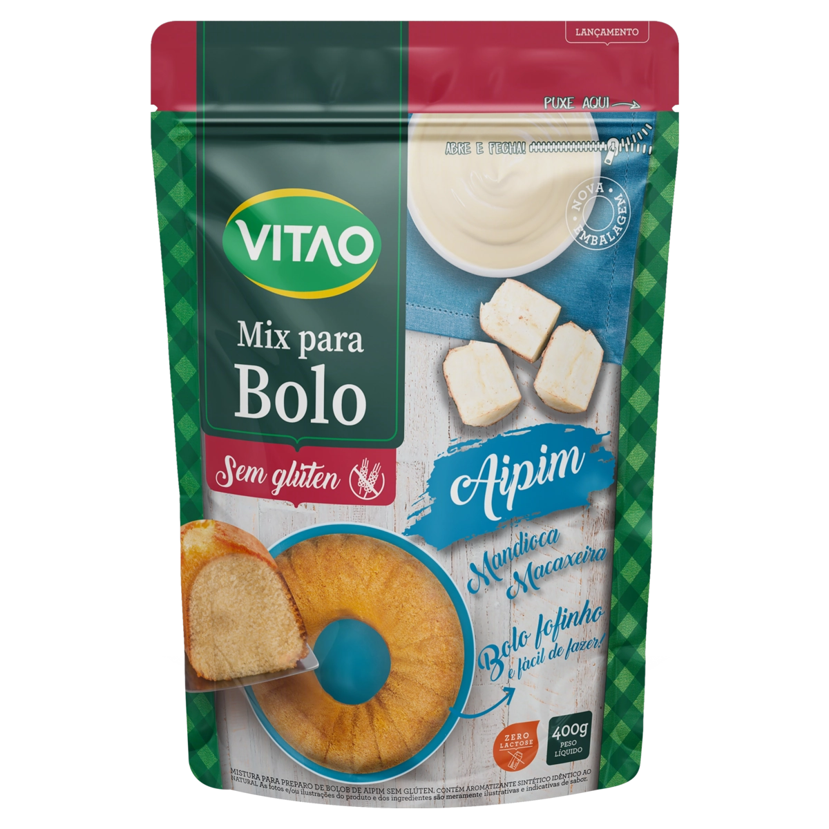 Mix Para Bolo Aipim Sem Glúten Zero Lactose Vitao Pouch 400g