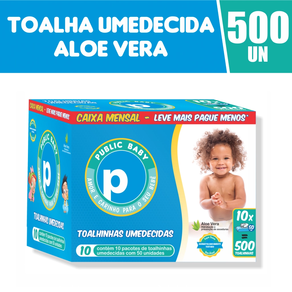 Toalha Umedecida C/500 Unidades Aloe Vera Public Baby