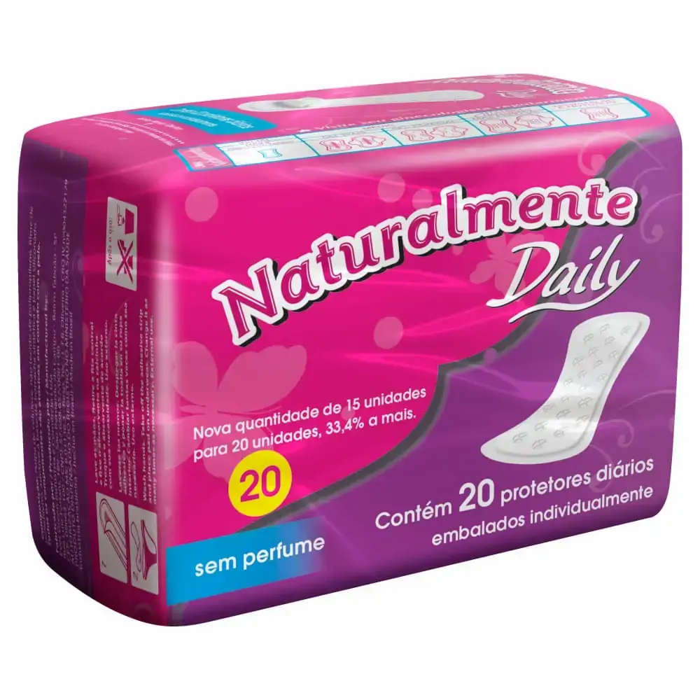 Protetor Diário Sem Abas Sem Perfume Naturalmente Daily Pacote 20 Unidades
