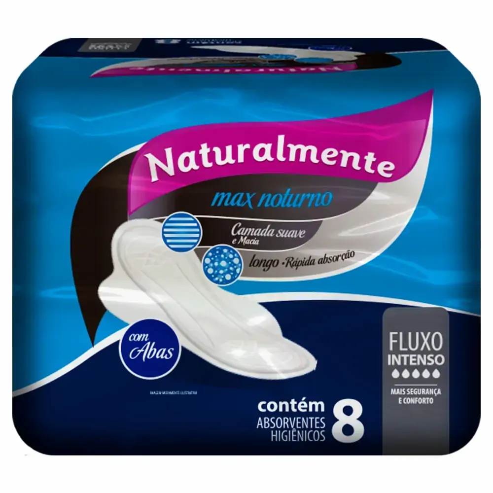 Absorvente Pós Parto/pós Operatório Com Abas Naturalmente Max Noturno Longo Pacote 8 Unidades