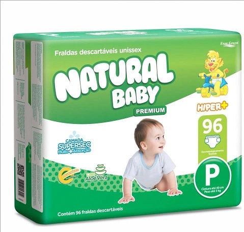 Fraldas Natural Baby Premium Hiper Mais P - 96 Unidades