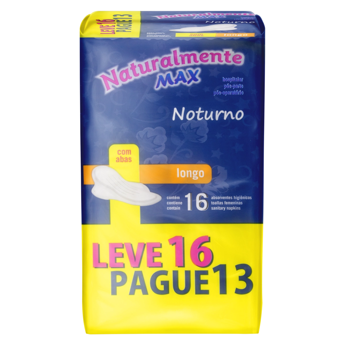 Absorvente Com Abas Noturno Naturalmente Max Pacote Leve 16 Pague 13 Unidades