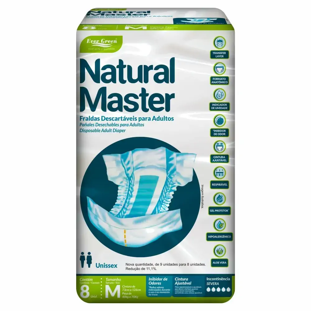 Fralda Descartável Adulto Aloe Vera Ever Green Natural Master M Pacote 9 Unidades