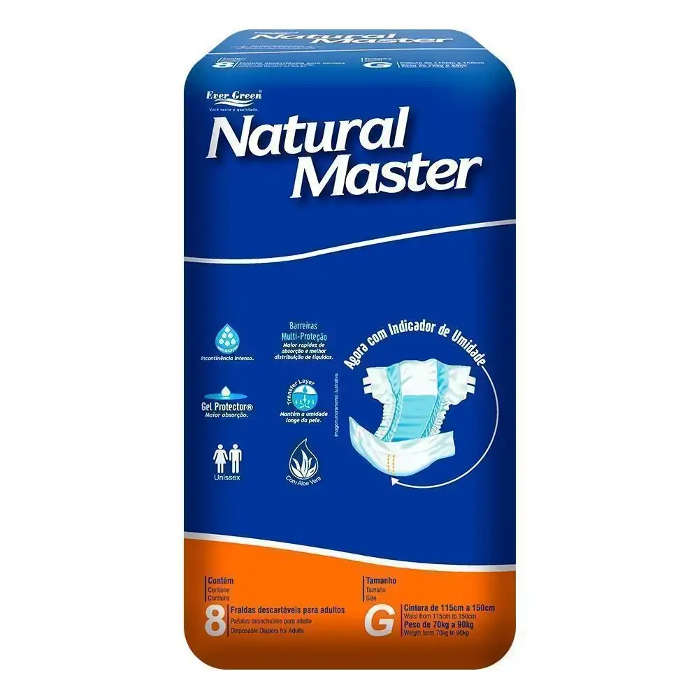 Fralda Descartável Adulto Aloe Vera Ever Green Natural Master G Pacote 8 Unidades