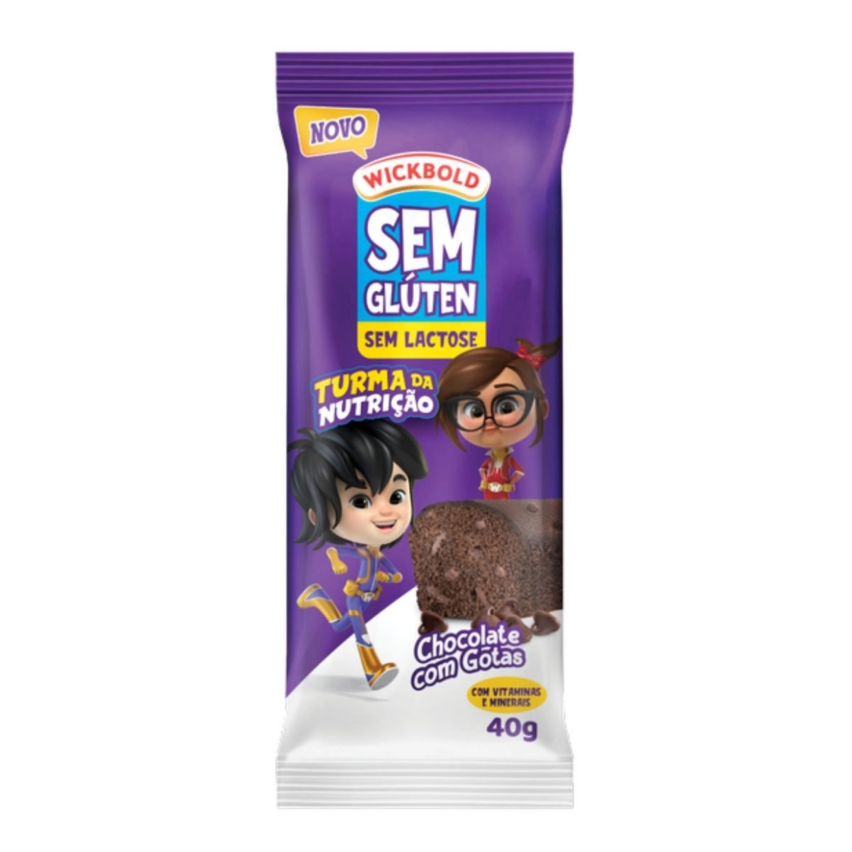 Minibolo Chocolate com Gotas sem Glúten Zero Lactose Turma da Nutrição Wickbold Pacote 40g