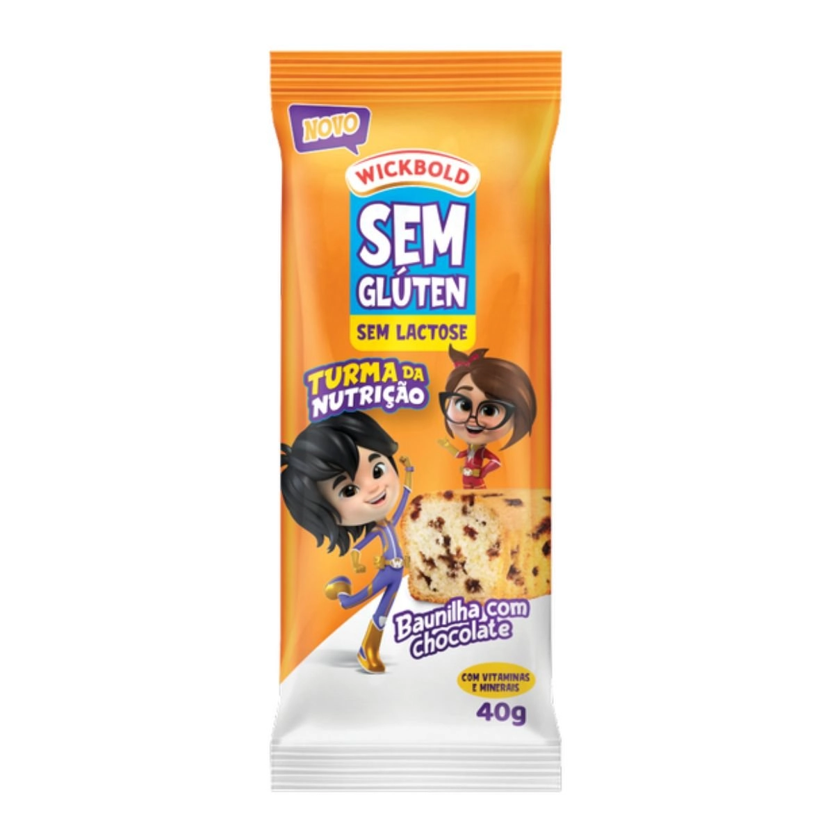 Minibolo Baunilha com Chocolate sem Glúten Zero Lactose Turma da Nutrição Wickbold Pacote 40g