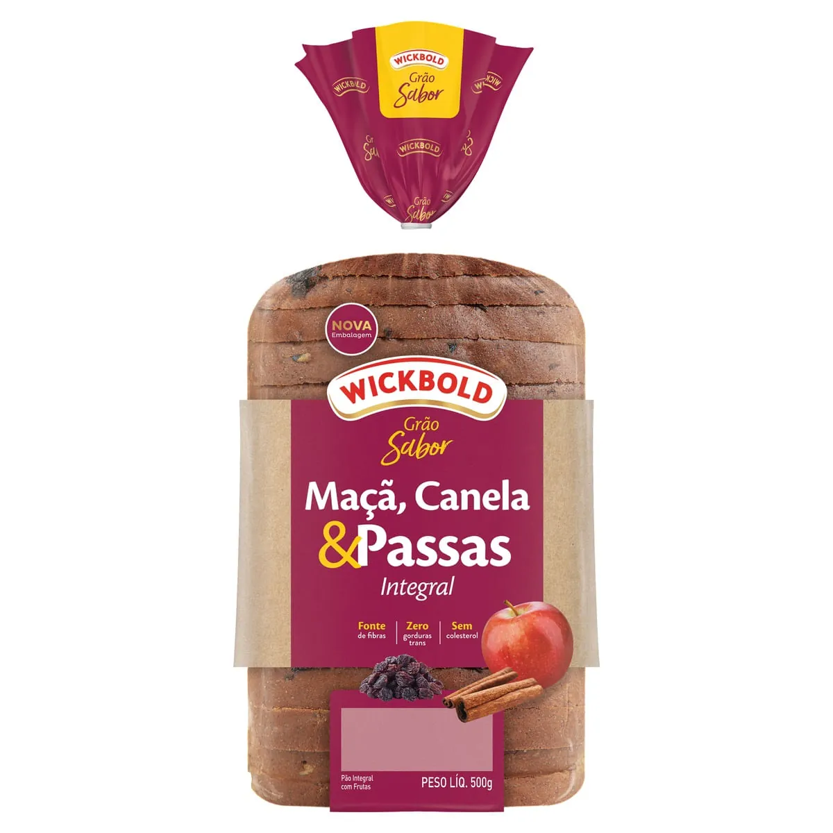 Pão de Forma Wickbold Integral Maçã, Canela e Passas 450g