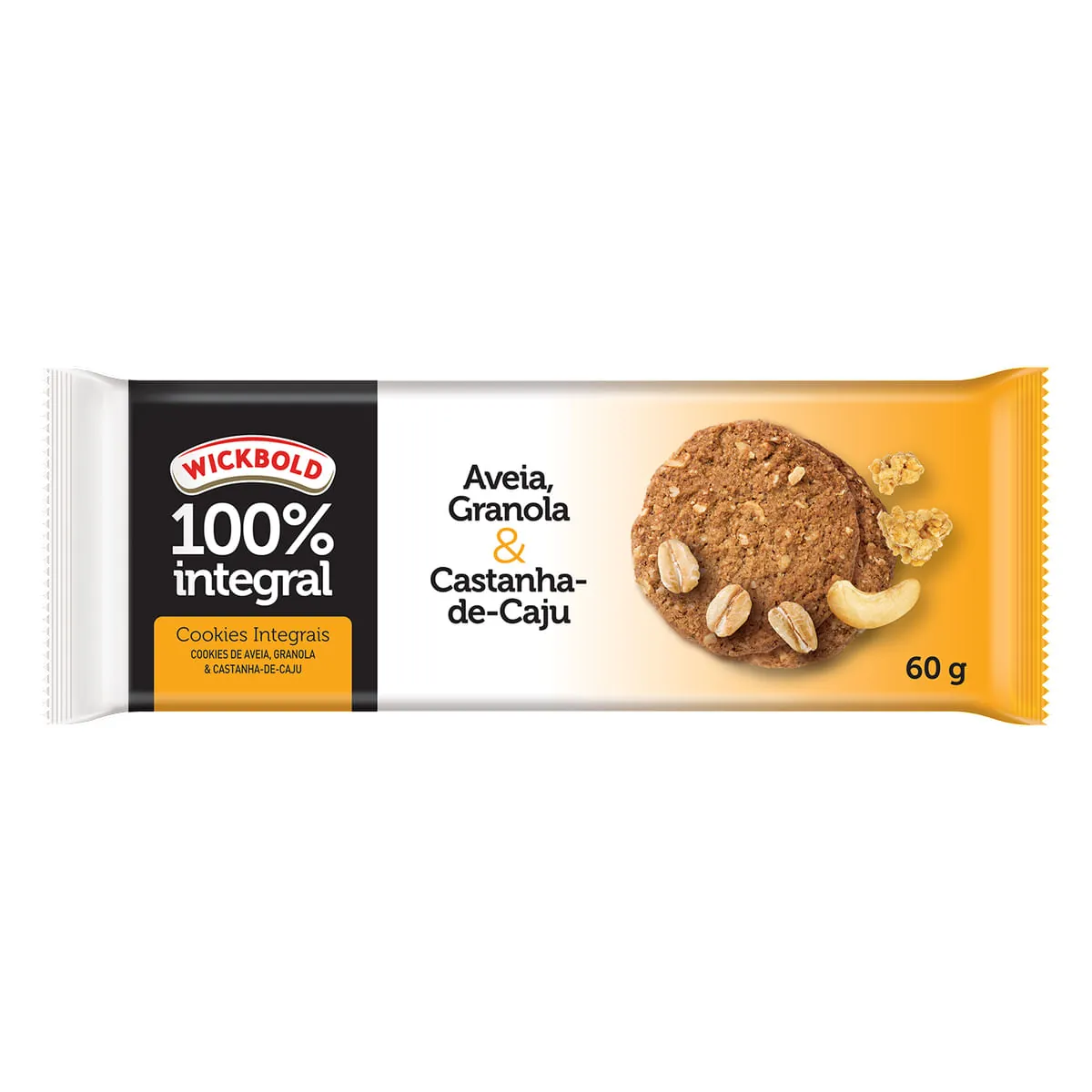 Biscoito Cookie Integral Aveia Granola & Castanha-de-Caju Wickbold 60 g