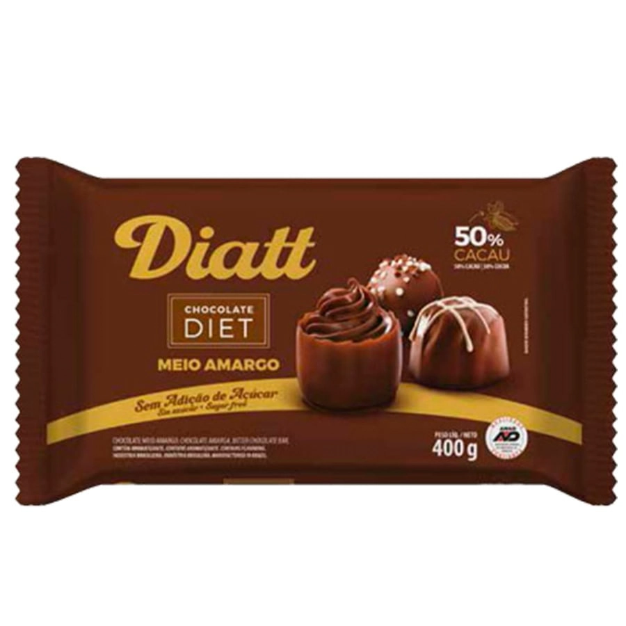 Barra De Chocolate Meio Amargo Diet 400g