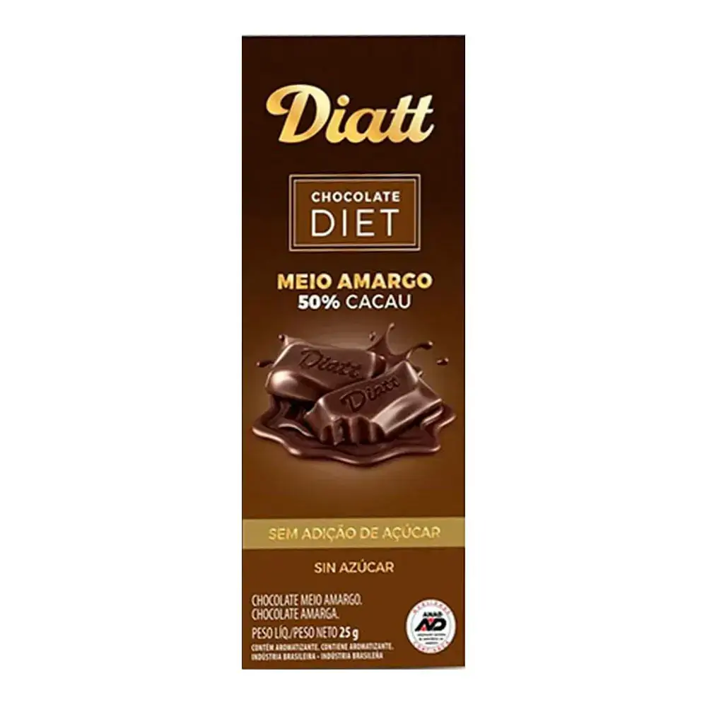 Chocolate Meio Amargo 50 Cacau Diet Diatt Caixa 25g