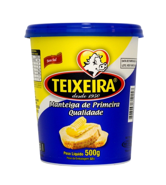 Manteiga De Primeira Qualidade Sem Sal Teixeira Pote 500g