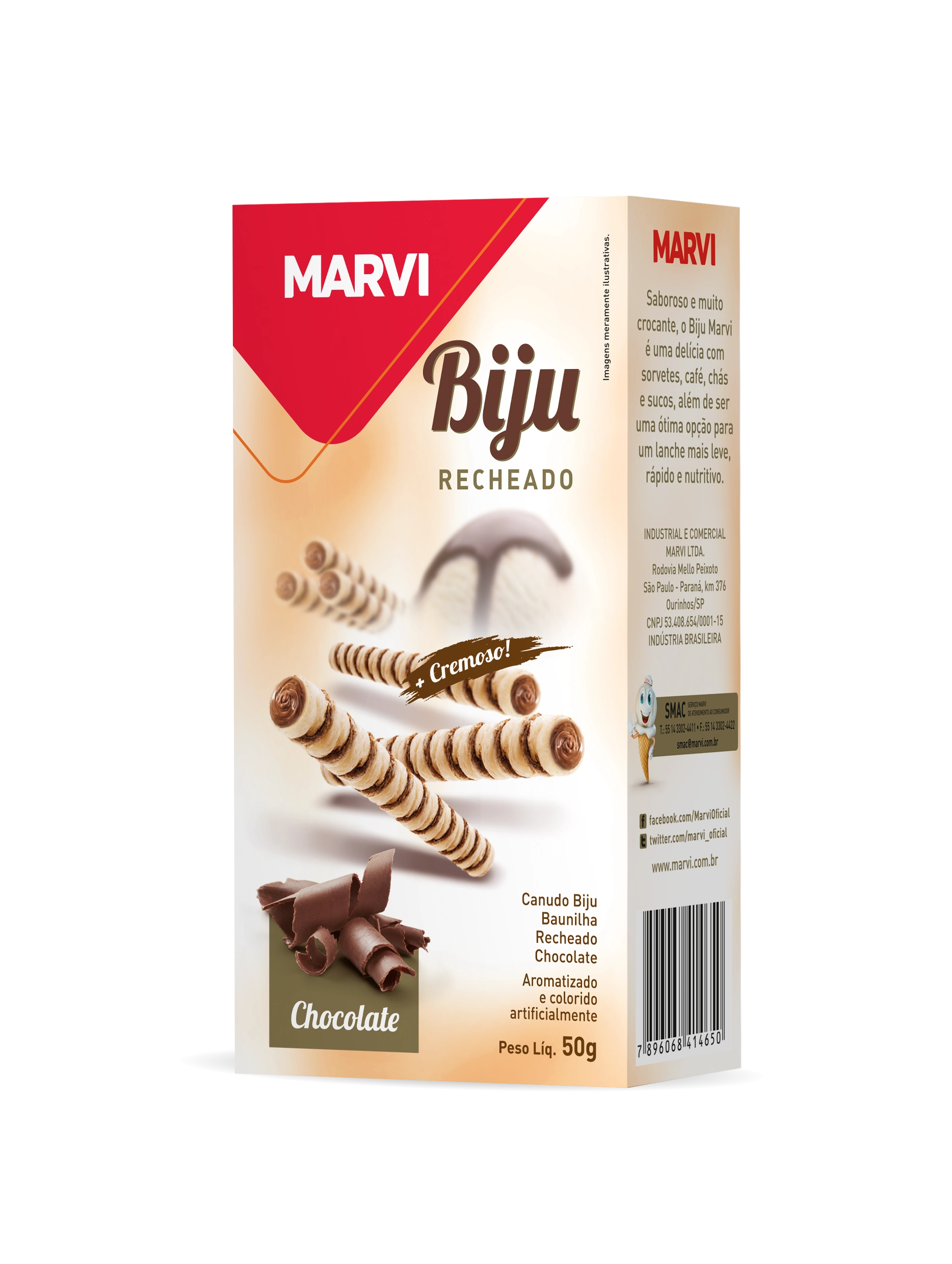 Wafer Canudo Biju Recheado Chocolate 250gr