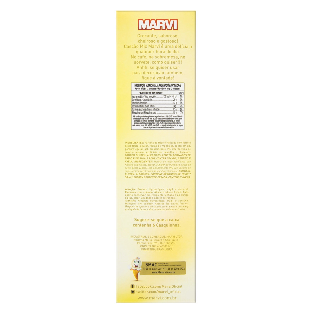 Cascão Para Sorvete Mix Chocolate E Baunilha Marvi Caixa 110g