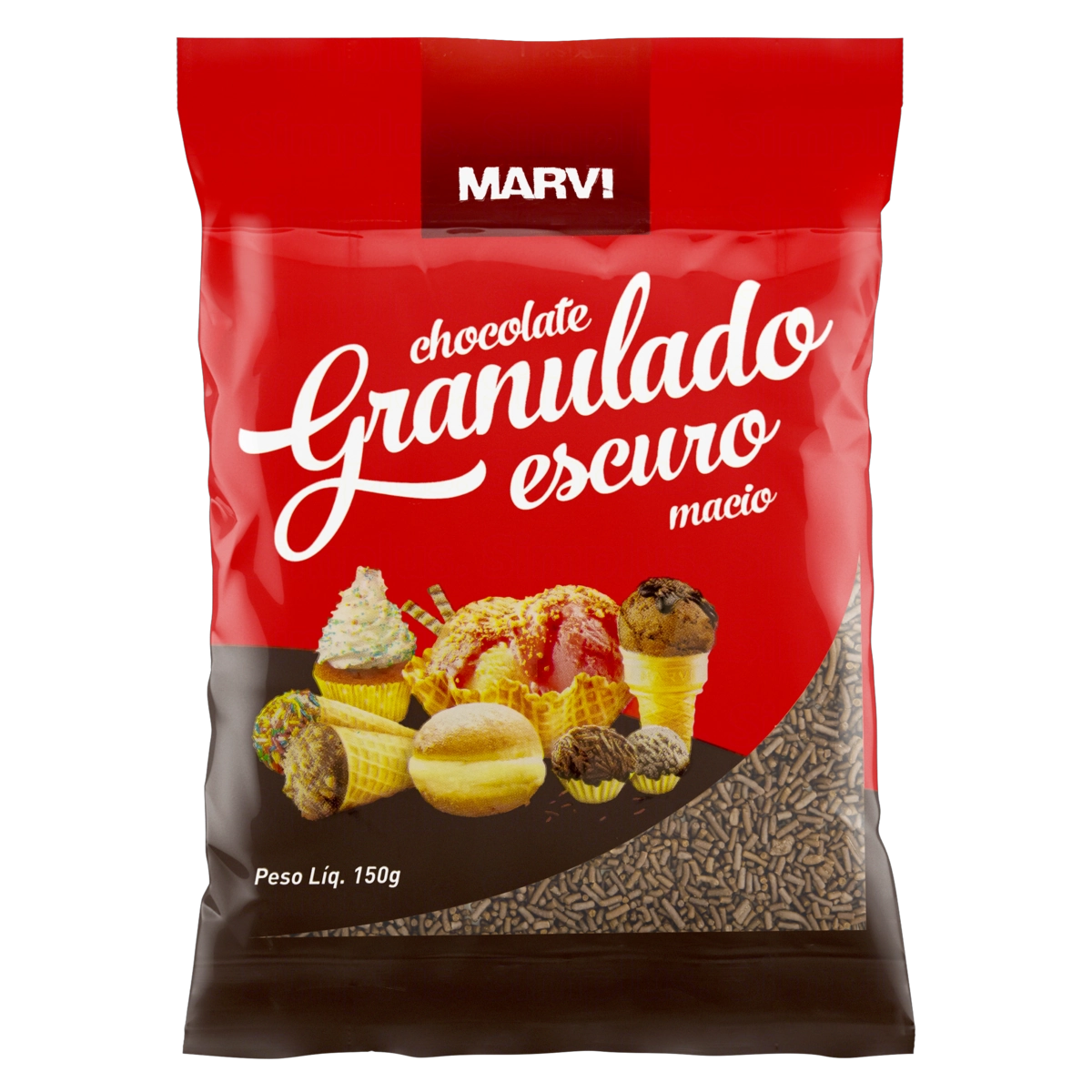 Confeito Granulado Macio Escuro Chocolate Marvi Pacote 150g