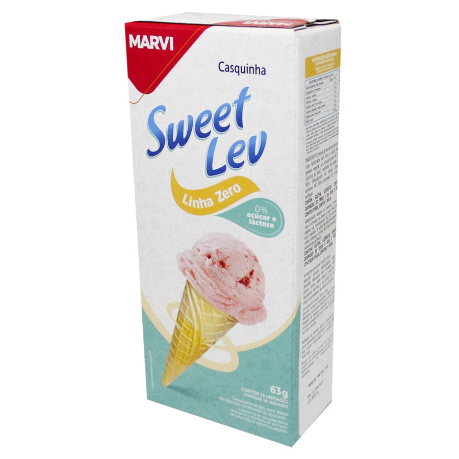 Casquinha Para Sorvete De Biju Zero Lactose Zero Açúcar Marvi Sweetlev Caixa 63g 18 Unidades