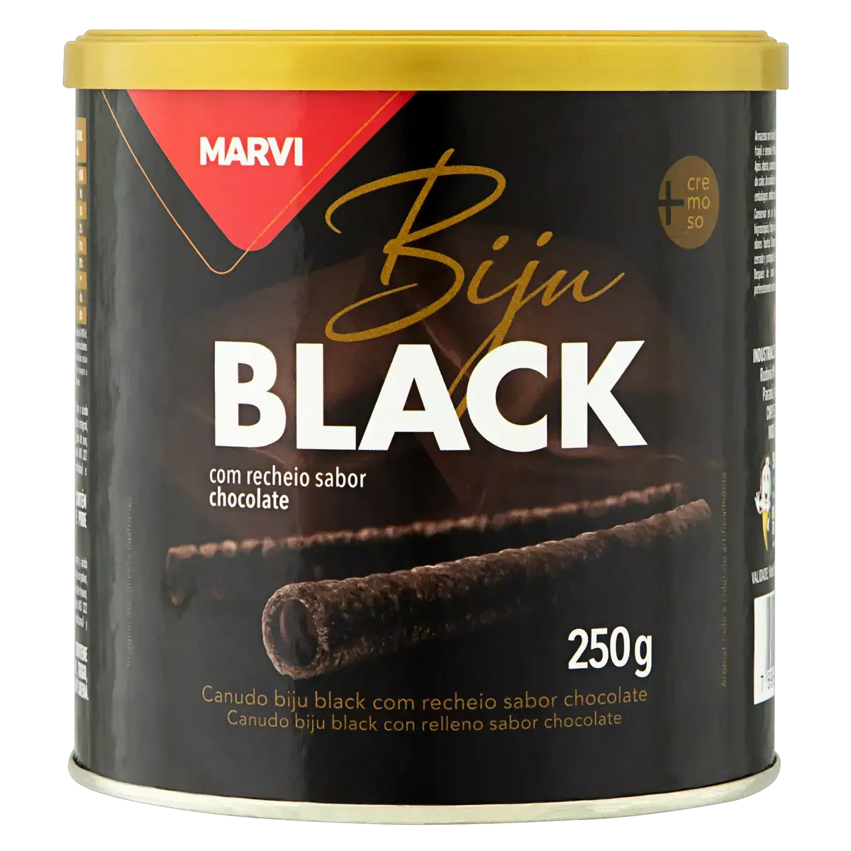 Canudo Biju Recheio Chocolate Marvi Black Lata 250g