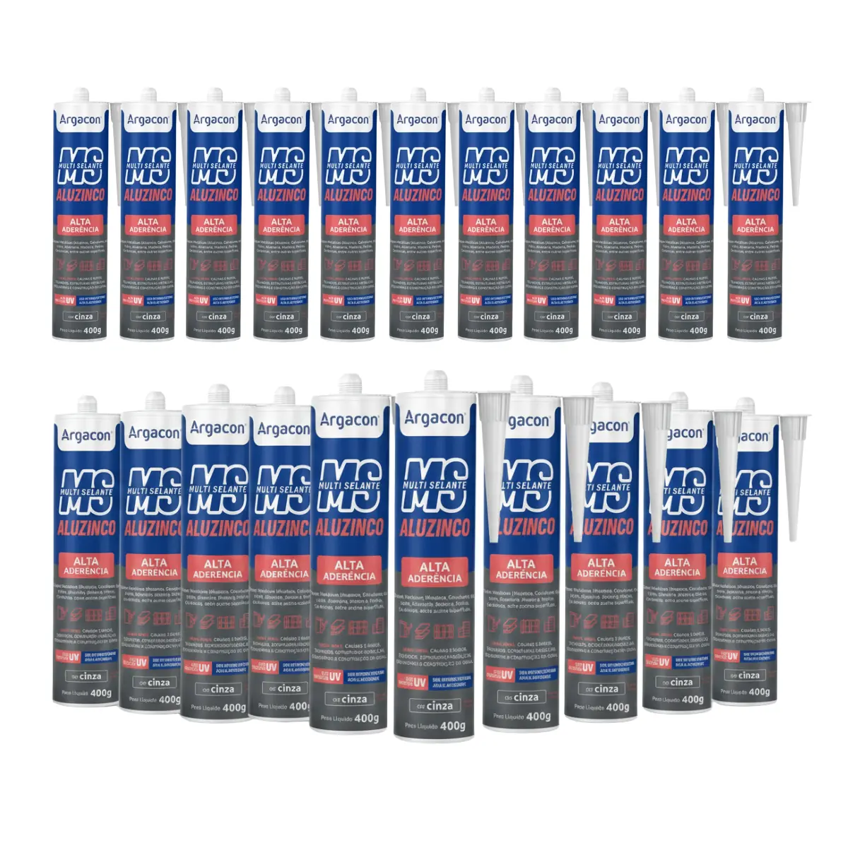Kit 24/un Selante Aluzinco Ms Argacon Tubo 400g Cinza Alta Aderência