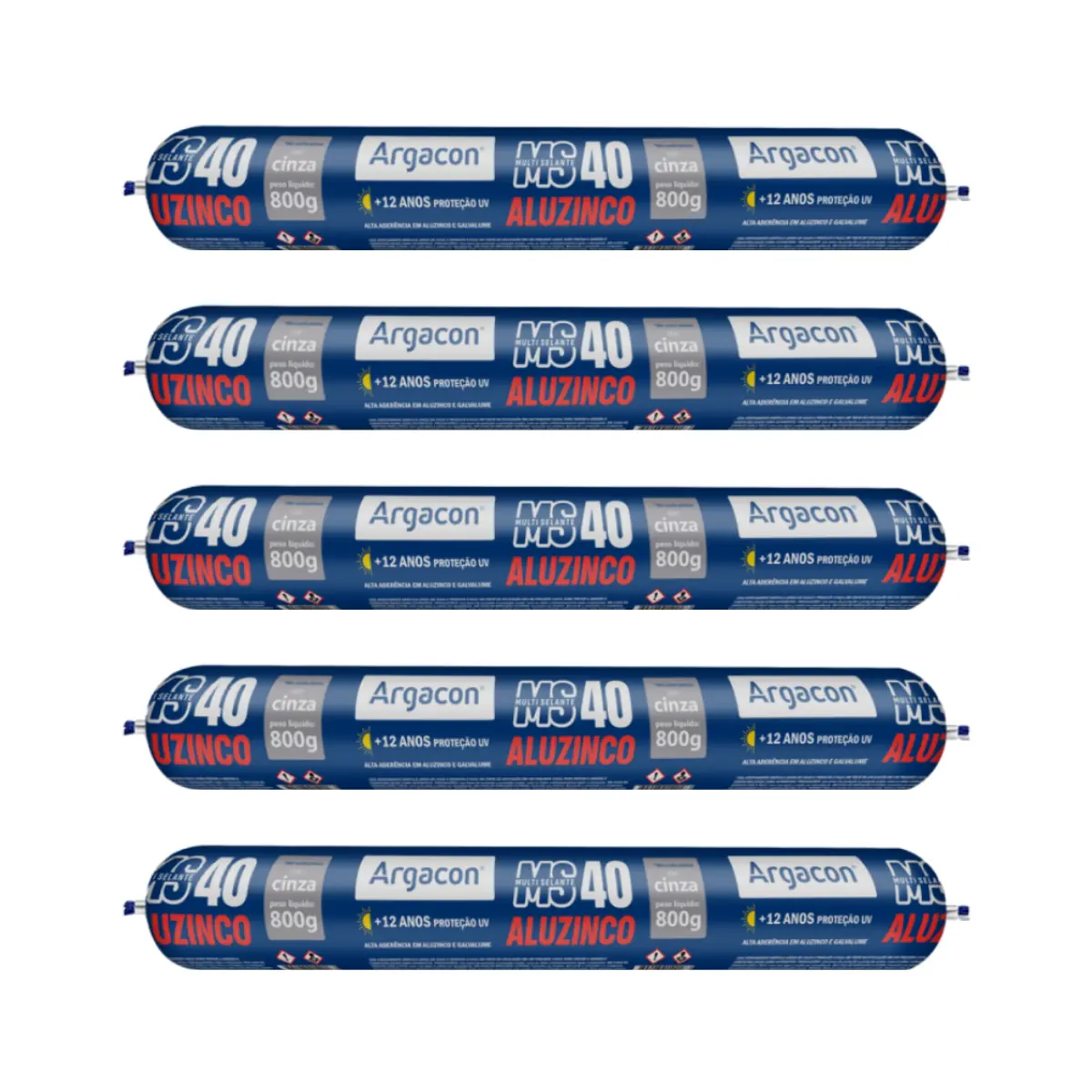 Kit 5 Selante Aluzinco Argacon Ms40 Cinza 800g Alta Aderência