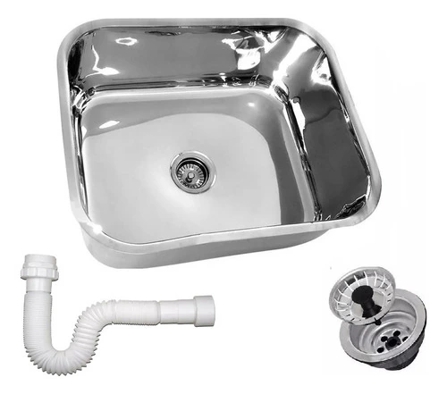 Cuba Fischer Inox N°3 40x34x14cm Com Válvula 3 1/2 + Sifão Universal Polida