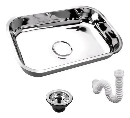 Cuba De Inox Pia De Cozinha Jp 46x30x11 + Válvula + Sifão Polida
