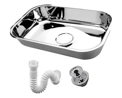 Cuba Aço Inox Metalpress 46x30x17cm + Válvula 3 1/2 + Sifão Polida
