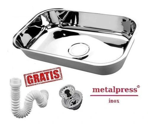 Cuba De Inox Metalpress 56x34x17cm + Válvula 3 1/2 + Sifão