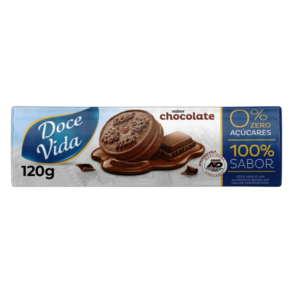 Biscoito Recheio Chocolate Zero Açúcar Doce Vida Pacote 120g