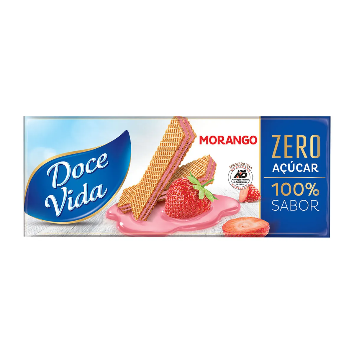 Biscoito Wafer Recheio Morango Zero Açúcar Doce Vida Pacote 115g