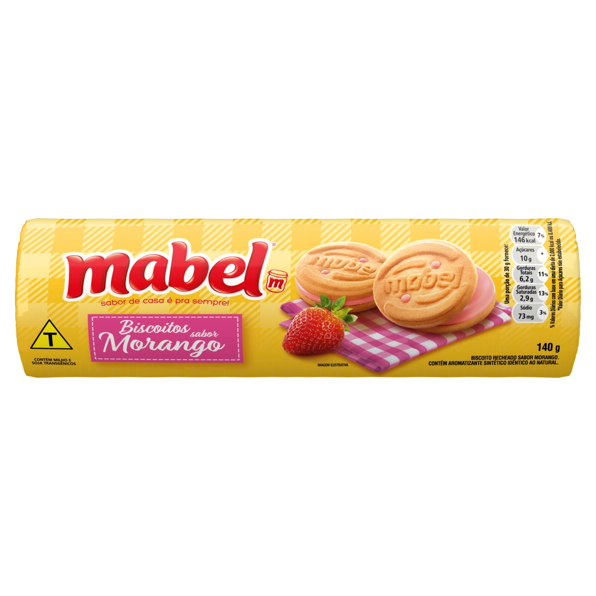 Biscoito Recheio Morango Mabel Pacote 140g
